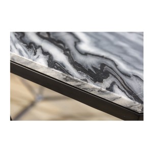 Zoom sur la tranche du plateau de la table basse NEXORA 70cm avec plateau en marbre gris