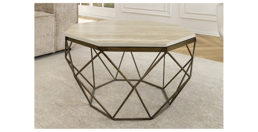 Table basse NEXORA 70cm en travertin mise en situation