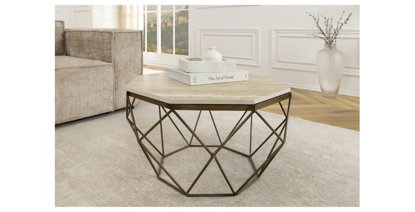 Table basse NEXORA 70cm en travertin vue de face