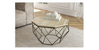 Table basse NEXORA 70cm en travertin vue de haut