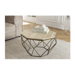 Table basse NEXORA 70cm en travertin vue de haut