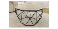 Table basse NEXORA 70cm en travertin et métal noir mise en situation