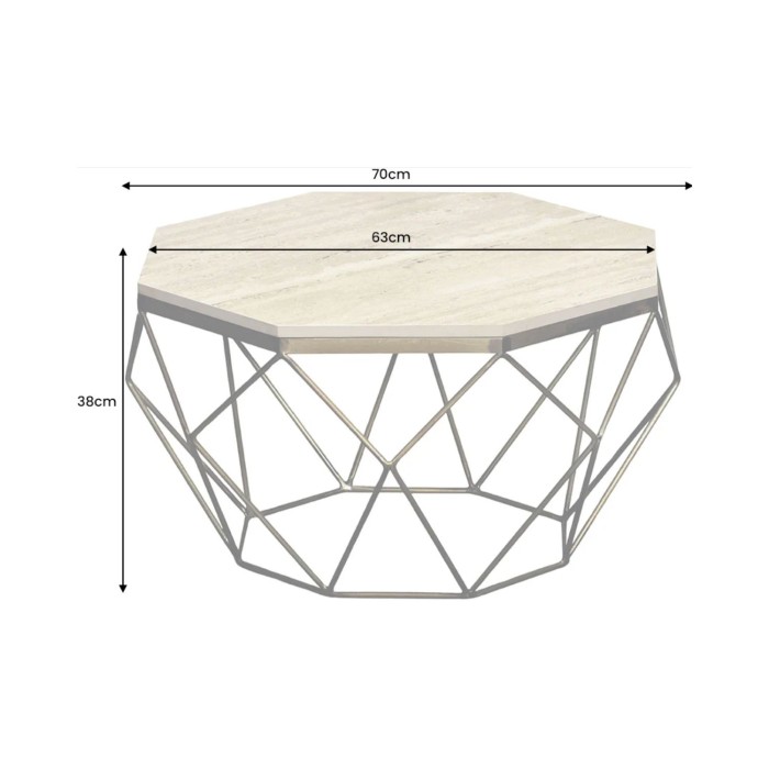 Table basse NEXORA 70cm en travertin et métal noir dimensions