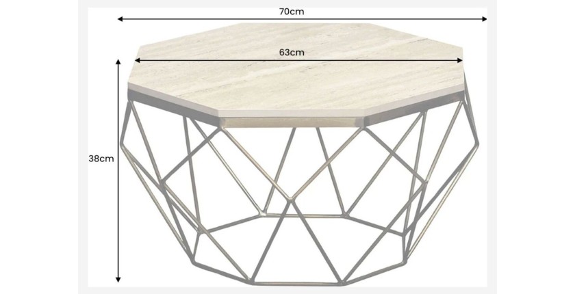 Table basse NEXORA 70cm en travertin et métal noir dimensions