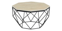 Table basse NEXORA 70cm en travertin et métal noir