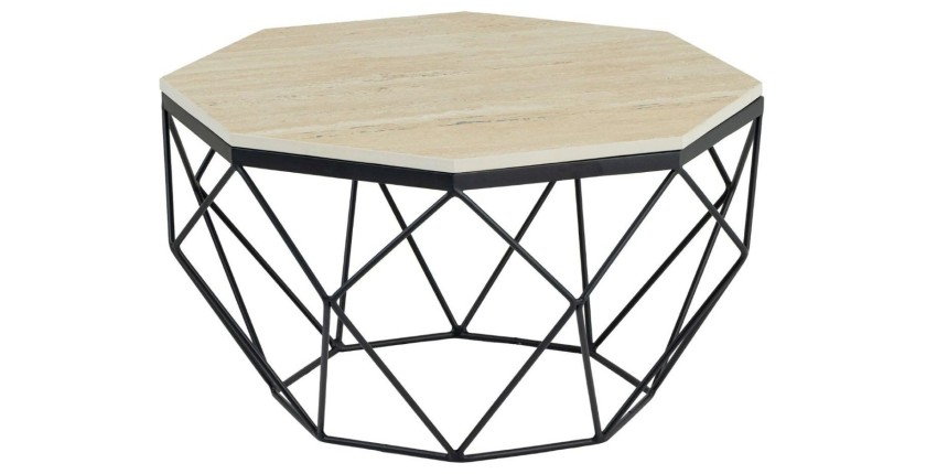 Table basse NEXORA 70cm en travertin et métal noir
