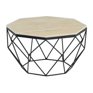 Table basse NEXORA 70cm en travertin et métal noir