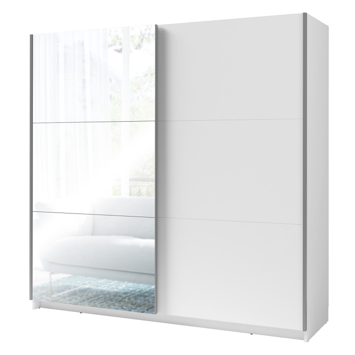 Armoire 2 portes coulissantes avec miroir - 150 cm- blanc alpin mat - collection ARSALA