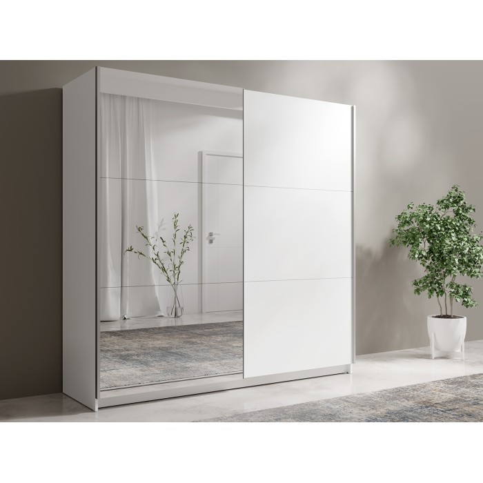 Armoire 2 portes coulissantes avec miroir - 150 cm- blanc alpin mat - collection ARSALA