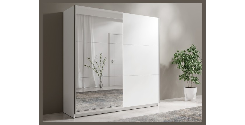 Armario de 2 puertas correderas con espejo - 150 cm - blanco alpino mate - colección ARSALA