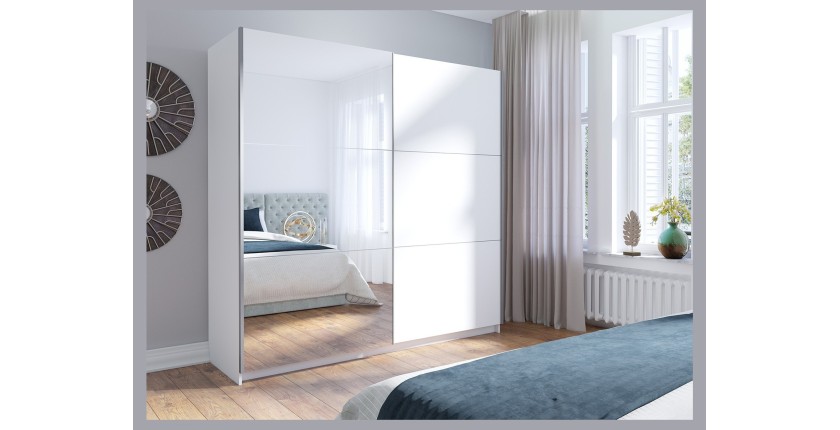 Armario de 2 puertas correderas con espejo - 150 cm - blanco alpino mate - colección ARSALA