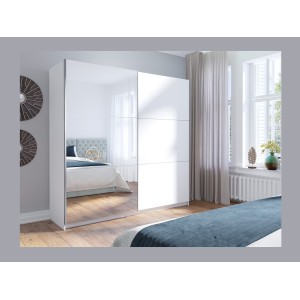 Armario de 2 puertas correderas con espejo - 150 cm - blanco alpino mate - colección ARSALA