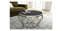 Table basse NEXORA 69cm polyrésine noire vue de face et de haut
