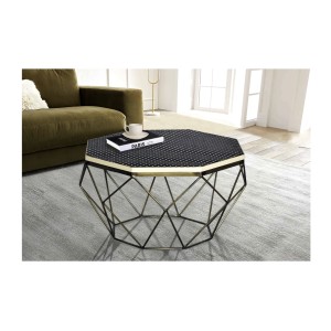Table basse NEXORA 69cm polyrésine noire vue de face et de haut