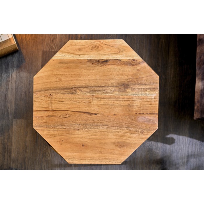 Table basse NEXORA 50 cm Akazienholz-Optik und Eisen Messing-Finish geometrisches Design