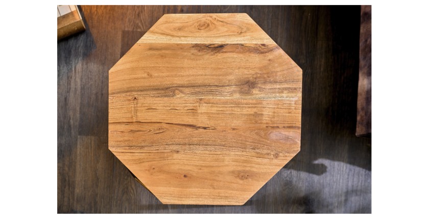 Zoom sur le plateau de la table basse NEXORA 50cm avec plateau en bois d'acacia