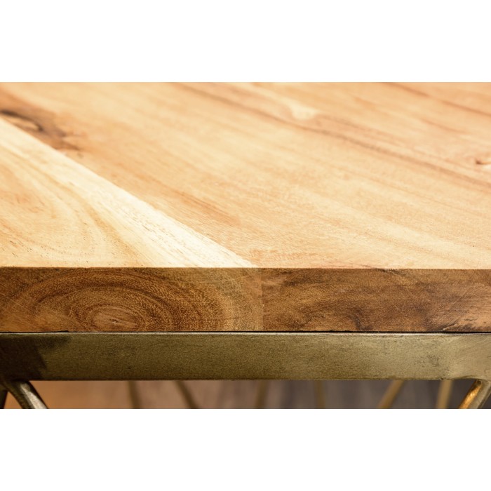 Table basse NEXORA 50 cm Akazienholz-Optik und Eisen Messing-Finish geometrisches Design
