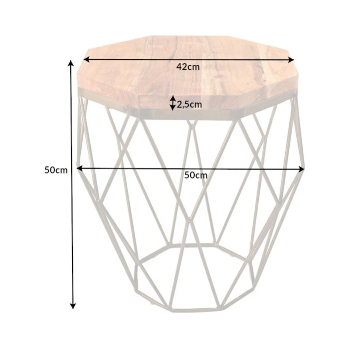 Table basse NEXORA 50 cm Akazienholz-Optik und Eisen Messing-Finish geometrisches Design