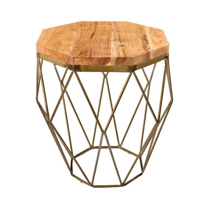 Table basse NEXORA 50 cm Akazienholz-Optik und Eisen Messing-Finish geometrisches Design