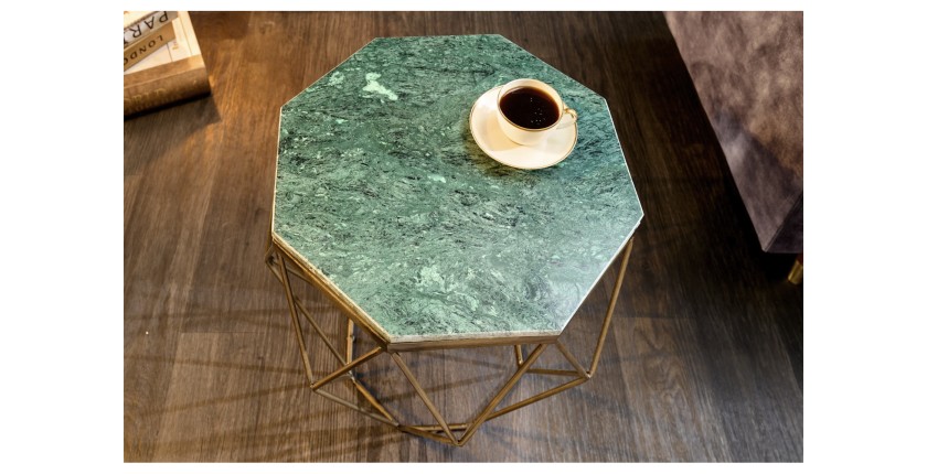 Table basse NEXORA 50cm avec plateau en marbre vert vue de haut