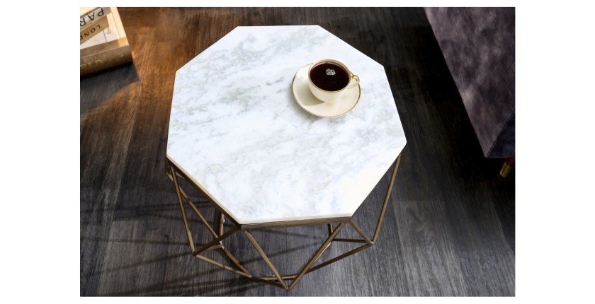 Table basse NEXORA 50cm avec plateau en marbre blanc vue de haut