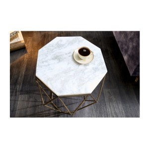 Table basse NEXORA 50cm avec plateau en marbre blanc vue de haut