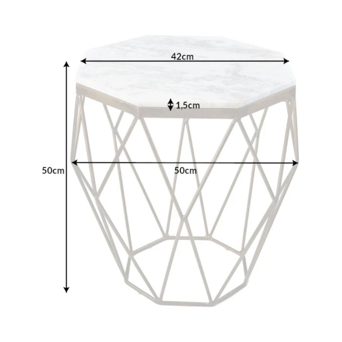 Tavolino basso NEXORA 50 cm in marmo bianco e ferro ottone con design geometrico