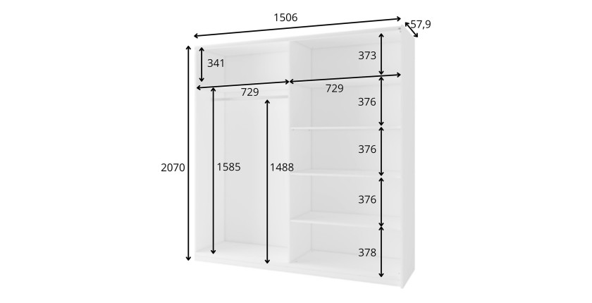copy of Armoire ARSALA 2 portes coulissantes avec miroir beige sable 151 cm