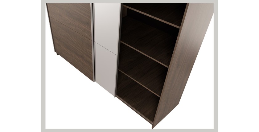 Armoire ARSALA 2 portes coulissantes avec miroir coloris noyer 151 cm
