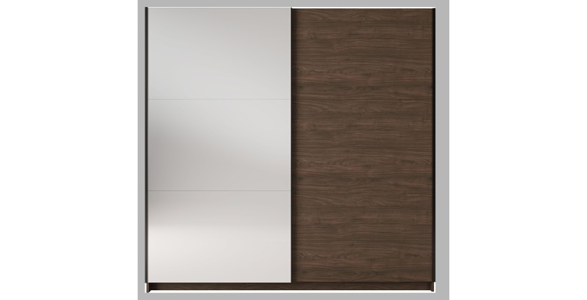 Armoire ARSALA 2 portes coulissantes avec miroir coloris noyer 151 cm