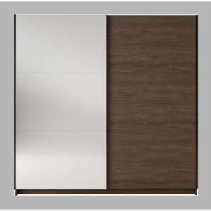 Armoire ARSALA 2 portes coulissantes avec miroir coloris noyer 151 cm