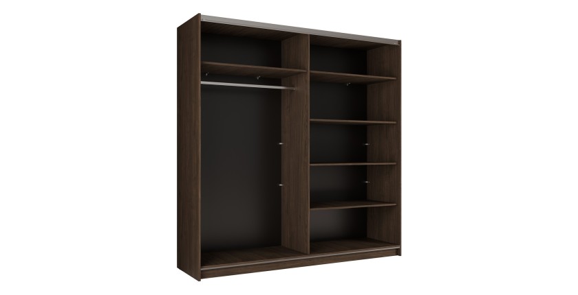 Armoire ARSALA 2 portes coulissantes avec miroir coloris noyer 151 cm