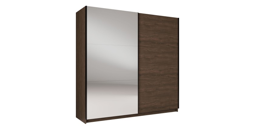 Armoire ARSALA 2 portes coulissantes avec miroir coloris noyer 151 cm