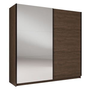 Armoire ARSALA 2 portes coulissantes avec miroir coloris noyer 151 cm