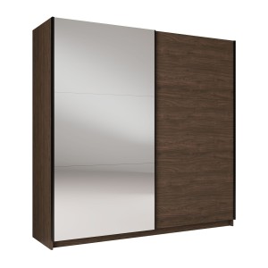 Armoire ARSALA 2 portes coulissantes avec miroir coloris noyer 151 cm