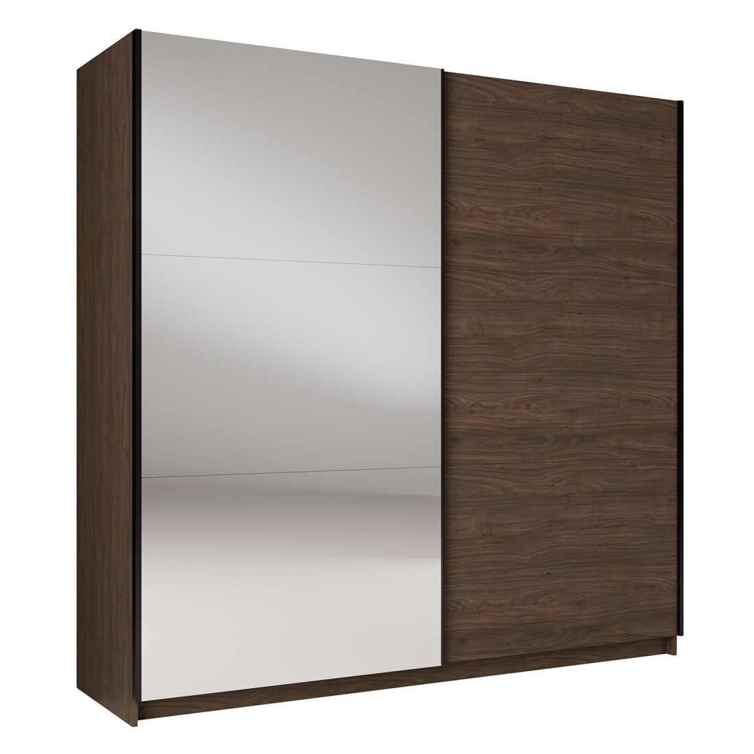 Armoire ARSALA 2 portes coulissantes avec miroir coloris noyer 151 cm