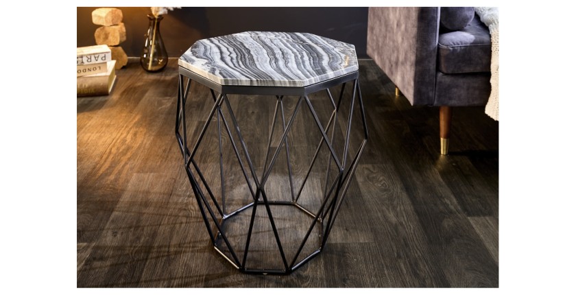 Table basse NEXORA 50cm avec plateau en marbre gris mise en situation