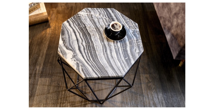 Table basse NEXORA 50cm avec plateau en marbre gris vue de haut