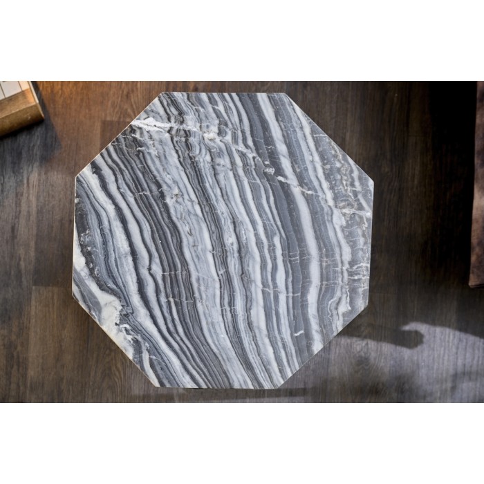 Tavolino basso NEXORA 50 cm in marmo grigio e metallo nero design geometrico