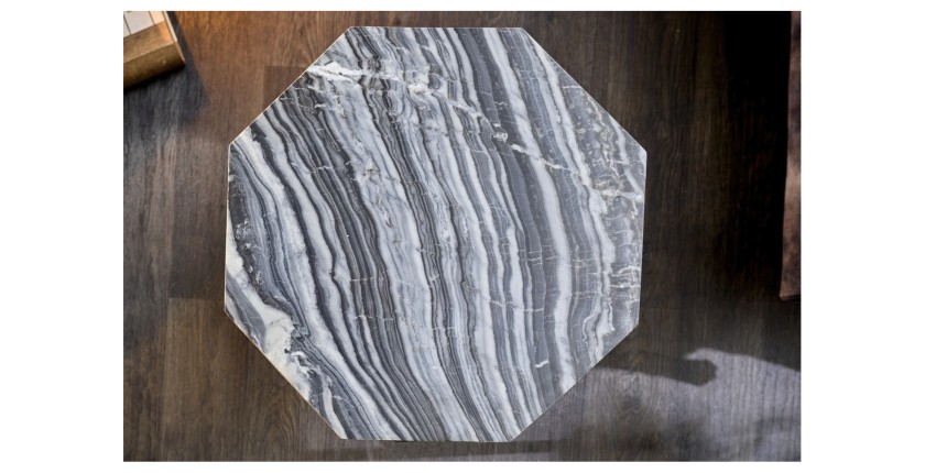 Zoom sur le plateau de la table basse NEXORA 50cm avec plateau en marbre gris