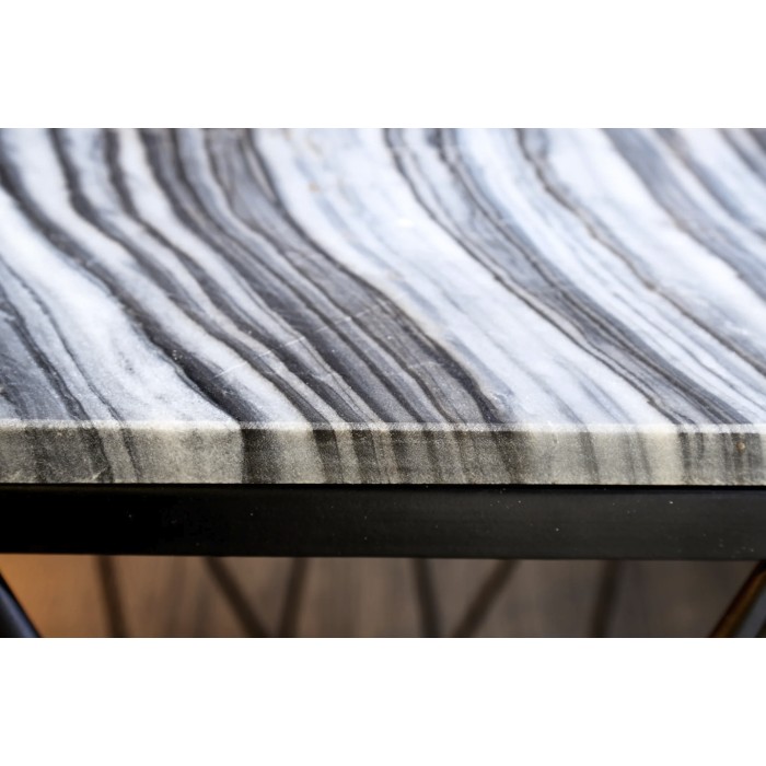 Tavolino basso NEXORA 50 cm in marmo grigio e metallo nero design geometrico