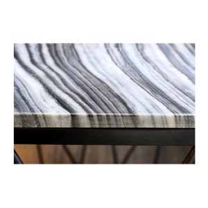 Zoom sur la tranche du plateau de la table basse NEXORA 50cm avec plateau en marbre gris