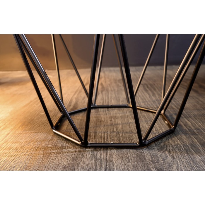 Tavolino basso NEXORA 50 cm in marmo grigio e metallo nero design geometrico