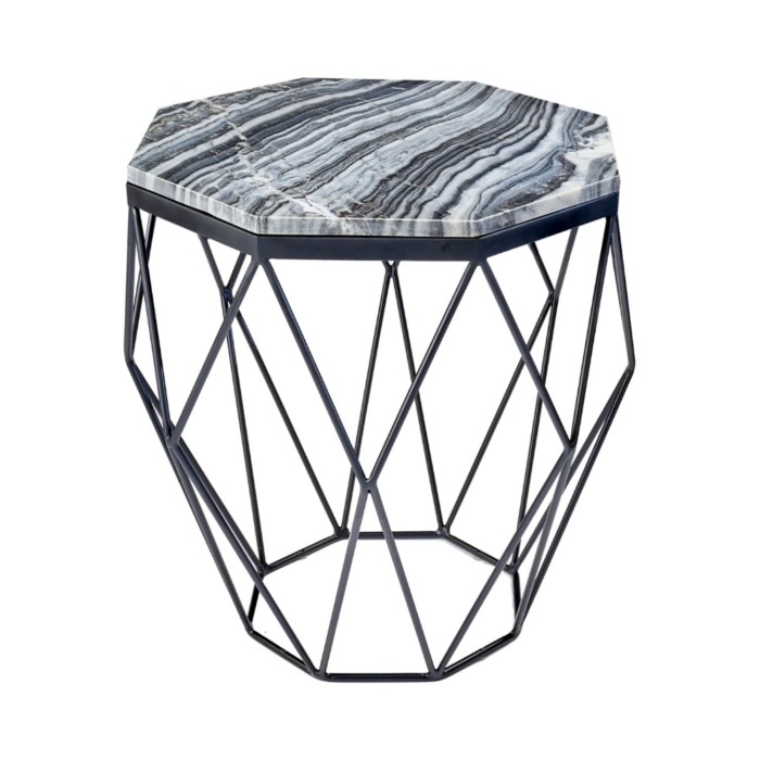 Tavolino basso NEXORA 50 cm in marmo grigio e metallo nero design geometrico