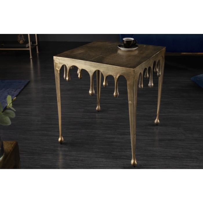 Beistelltisch LAGUNA 46 cm in goldenem Aluminium mit Tropfeneffekt im zeitgenössischen Design