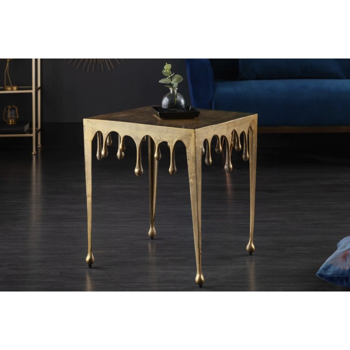 Beistelltisch LAGUNA 46 cm in goldenem Aluminium mit Tropfeneffekt im zeitgenössischen Design