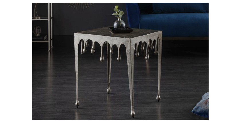 Table basse LAGUNA 46cm argentée mise en situation