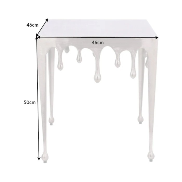 Beistelltisch LAGUNA 46 cm in Silber mit geschmolzenem Metalleffekt im zeitgenössischen Design