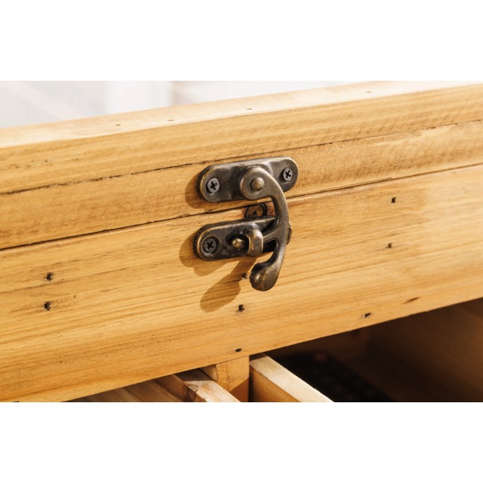 Tavolino basso CURIONA 100 cm con piano in vetro e 8 cassetti stile industriale