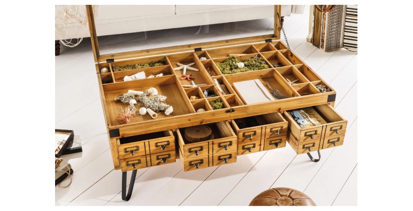 Table basse CURIONA 100cm avec tiroirs ouverts